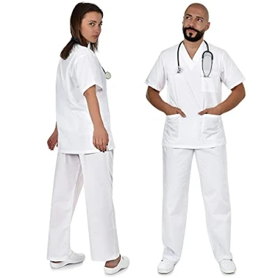 Immagine di B well Colombo Divisa Sanitaria Donna e Uomo Uniforme Unisex Set con Casacca Pantalone Divise Sanitarie bianco XXXL