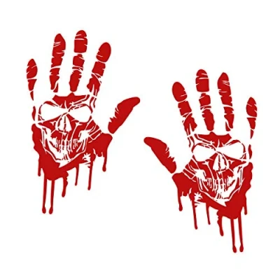 Immagine di Finest Folia, adesivo per auto con motivo due mani coperte di sangue, ciascuna da 22 cm, tracce sangue sul parabrezza (K014, set 2 e teschio)