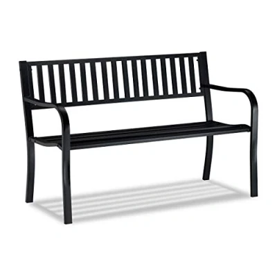 Immagine di relaxdays Panca da Giardino, a 2 Posti, Design Intrecciato, Terrazzo, per Balcone, HxLxP 82 x 127,5 59,5 cm, Nero