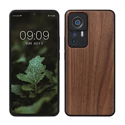 Immagine di kwmobile Custodia Compatibile con Xiaomi 12T / PRO Cover Protezione in Legno per Smartphone Back Case Bumper Silicone TPU Marrone Scuro