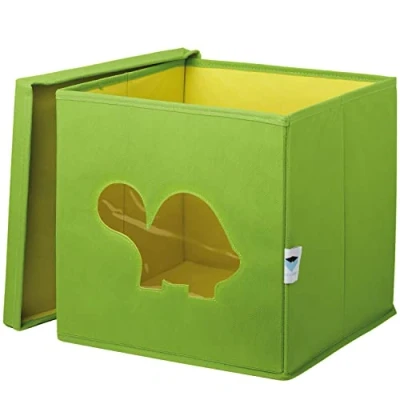 Immagine di LOVE IT STORE Cubo Portaoggetti Con Coperchio Tessuto Resistente Pieghevole Per Camera Dei Bambini Kallax Contenitori 30x30x30cm Verde Disegno Di Tartaruga