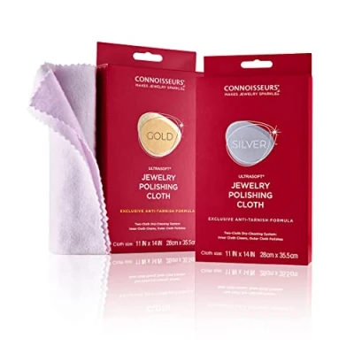 Immagine di Connoisseurs Panno Lucidatura Gioielli Due Panni in Cotone per Pulizia Orecchini Argento e Oro Formula anti ossidazione Atossico Violetto