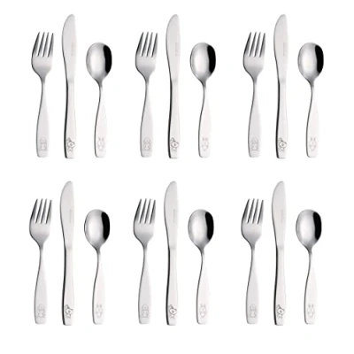 Immagine di EXZACT Bambini Posate 18 pezzi in acciaio inox/posate bimbi 6 x forchetta, coltelli, Cucchiai Cena (Cane Gatto Coniglio 18)