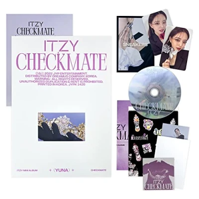 Immagine di ITZY [CHECKMATE](Standard EDITION YUNA Ver.) Photobook + Photocard CD R Mini Folding Poster Lyric Paper Sticker Postcard Set Special Card 2 badge 4 extra Photocards