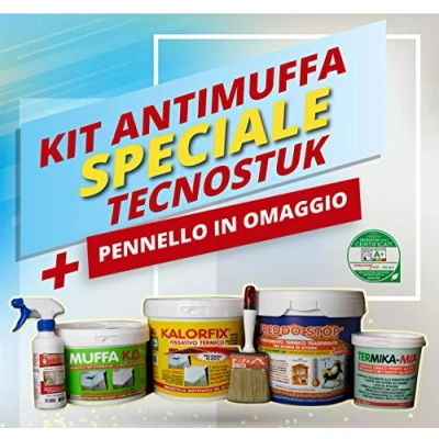 Immagine di KIT ANTIMUFFA&quot;SPECIALE&quot; TECNOSTUK 1 MUFFA CLEAN ML. 250 + KO LT.3 KALORFIX LT.5 FREDDO STOP TERMIKA MIX LT.1 PENNELLO OMAGGIO…