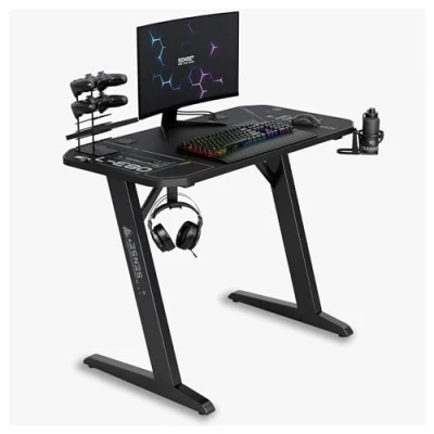 Immagine di SENSE7 Scrivania Nomad Cybernetic, tavolo gaming 120x60 con gancio per cuffie, porta bevande, supporto controller e superficie in fibra di carbonio, Ergonomico ideale il