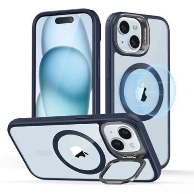 Immagine di ESR Cover con Cavalletto Magsafe, Compatibile iPhone 15, Custodia Halolock, Protezione di livello militare, Supporto ad anello per la fotocamera integrato,Blu Trasparente
