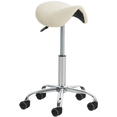 Immagine di CLP Sgabello Lavoro Reno In Similpelle I Pc A Sella Imbottito Regolabile 53 68 CM E Girevole Base Metallo, Colore:crema