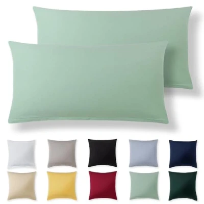 Immagine di Alreya Set di 2 Federe in 100% jersey cotone con chiusura lampo 40 x 70 cm Verde Estivo Federa Cuscino, Copricuscino Divano, super morbida 40x70
