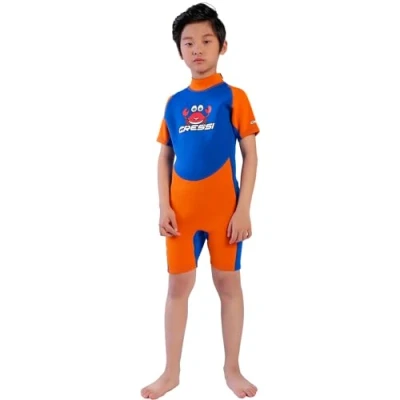 Immagine di Cressi Smoby Wetsuit, Muta Shorty in Premium Neoprene 2 mm Unisex Bambini, Blu/Arancio, 1/2 Anni