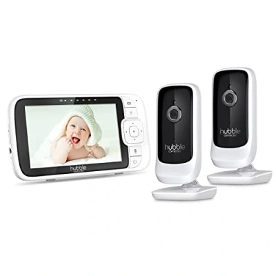 Immagine di Hubble Connected Nursery View Premium Twin Baby Monitor 2 Cameras with 5&quot; Screen, Infrared Night Vision, Split Digital Zoom and Room Temperature Sensor