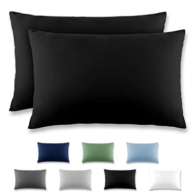Immagine di REDKEY Coppia di Federe 50 x 80 cm, Set 2 Tessuti per Cuscino Letto, con Coperchio Ribaltabile (senza Cerniera), 100% Microfibra è morbida e traspirante，Nero