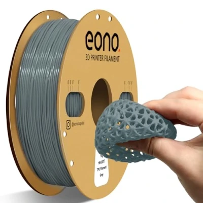 Immagine di EONO Filamento morbido e flessibile in TPU, 95A 1,75 mm, filamento, 1 kg, precisione dimensionale: +/ 0,06 per stampanti FDM, grigio