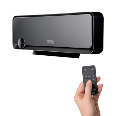 Immagine di BLACK + DECKER BXWSH2000E Termoventilatore ceramico da parete, adatto per bagni, con termostato elettronico, programmatore, timer e telecomando. Display LED, sistema PTC oscillazione automatica