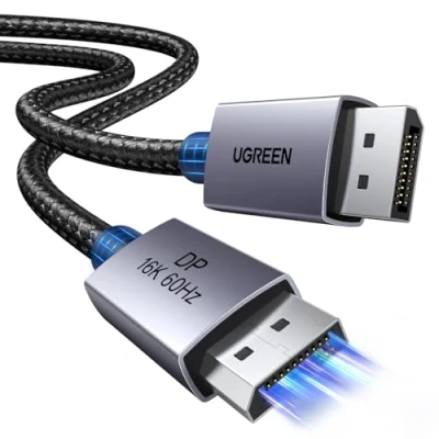 Immagine di UGREEN Cavo DisplayPort 2.1 16K 60Hz 8K 120Hz 4K 240Hz 2K 360Hz Cable DP HDR HDCP 80Gbps Compatibile con PC Monitor Display da Gioco, 0.5M