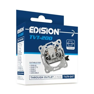 Immagine di EDISION TVT 200 Presa Antenna TV satellitare universale, TV/R SAT Passante con 2 uscite, da incasso, per DVB S2, Unicable, Terrestre T/T2, C, RADIO, FM, DAB+, Passaggio di DC, Vie