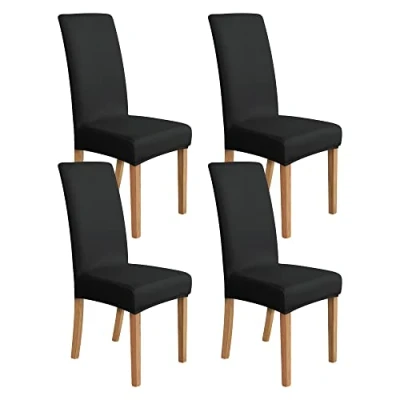 Immagine di Amazon Basics Fodera per sedia da pranzo elasticizzata, Nero (confezione 4)