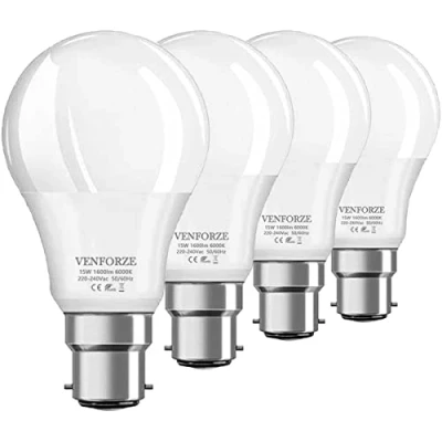Immagine di Venforze Lampadine a baionetta da 150 W, 15 A60 B22,1600 lm, 6000 K, GLS Frosted BC risparmio energetico, non dimmerabili, confezione 4