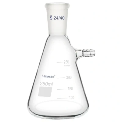 Immagine di Labasics 250 ml Pallone di Filtraggio con Giunto Conico Standard 24/40, in Vetro Borosilicato Resistente, Collo Bullone Tubazione, Interfaccia Tubo da 9 mm