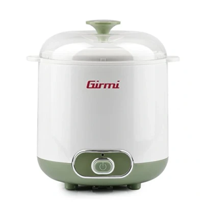 Immagine di Girmi YG02, Yogurtiera Elettrica con Accessori per Yogurt Greco, Capacità Totale 1,5 litri, 2 Contenitori utilizzo continuo, Coperchio trasparente maniglia, Bianco/Verde