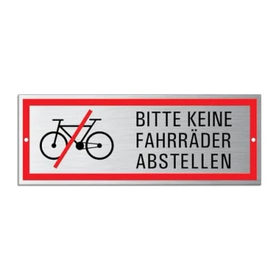 Immagine di Cartello si prega di non parcheggiare le biciclette, 175 x 65 mm, 2 fori, in alluminio, effetto acciaio inox, resistente alle intemperie, stampa multicolore