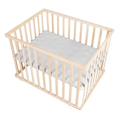 Immagine di roba Box per Bambini + Materasso Style Grigio, 75 x 100 cm, Rettangolare, Base Regolabile in Altezza su 3 Livelli, Ruote con Freni, Legno Naturale