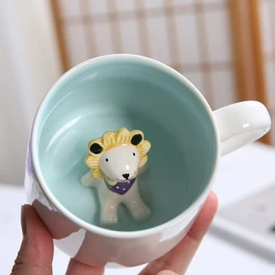 Immagine di Arawat Mug Lion Tazza da caffè carina tè in ceramica con cucchiaio e sottobicchiere 350 ml 3D grande divertente espresso cappuccino regalo carino