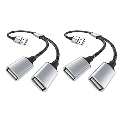 Immagine di MOSWAG USB Splitter,Adattatore a 2USB Femmina,Adattatore Y Splitter Doppia Prolunga 2.0 per Cavo di Alimentazione Ricarica/Trasferimento Dati/Laptop/Mac/Auto