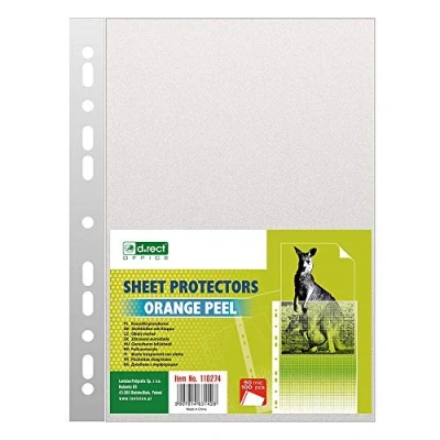 Immagine di D.RECT Buste Perforate Formato A4 50 Micron Confezione da 100 Unità Polipropilene Buccia d&#039;Arancia, Granulato Busta Forata Trasparente Perforato Tasche in