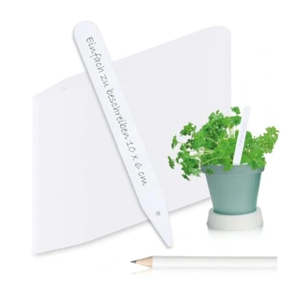 Immagine di com four® 100x Etichette per Piante con Matita a innesto 12 cm stanze, balconi, Giardini Tappi etichettatura di Coltivazione (100 Pezzi Bianco 12cm)