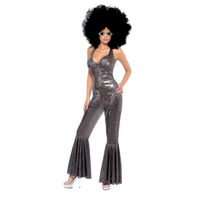 Immagine di SMIFFYS Costume Diva anni &#039;70, Nero, con tuta elasticizzata, sciarpa per testa e cintura