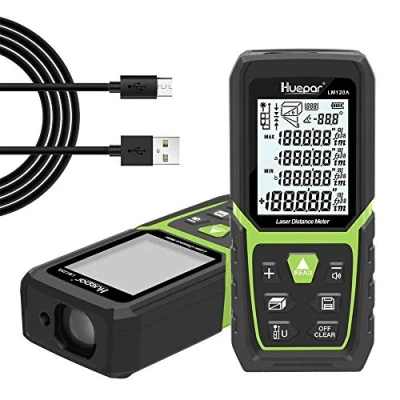 Immagine di Huepar Misuratore Metro Laser Professionale 120M con Indicatore Elettronico Dell&#039;angolo, Precisione +/ 2mm, Misurazione Della Distanza, Dell&#039;area e del Volume, Display LCD, Batteria Li ion