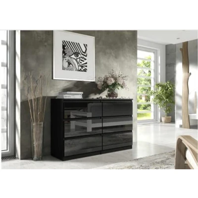 Immagine di 3xEliving Cassettiera con 6 cassetti 140 cm, colore Nero/Nero lucido, D: x 38 78 cm