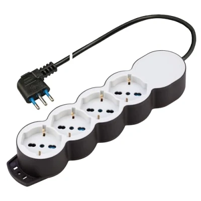 Immagine di POLY POOL PP2545 CROMIX Ciabatta Multipresa Elettrica Grigia e Nera Presa Multipla 4 Prese P40 Pluristandard, con Spina Salvaspazio Grande 16 A 2P+T, 1.5 Metri Cavo