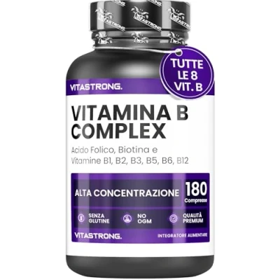 Immagine di Vitamina B Complex ad Alto Dosaggio 180 Compresse di Vitamine Gruppo con Biotina, Acido Folico, B1,B2,B3,B5, B6, B12 Per la Riduzione Stanchezza e Affaticamento