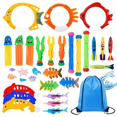Immagine di DICLLY Giocattoli da Immersione,38 Pezzi Giochi Piscina,Set Giocattolo Subacqueo,Giochi Piscina Anelli Immersione,per Allenamento Subacqueo per Bambini in Adulti.
