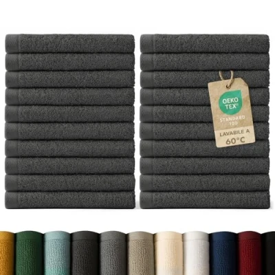 Immagine di Blumtal Asciugamani Bagno, Viso Super Assorbenti, 100% Cotone Certificato Oeko Tex 100, 24 Salviette (30x30cm), Antracite