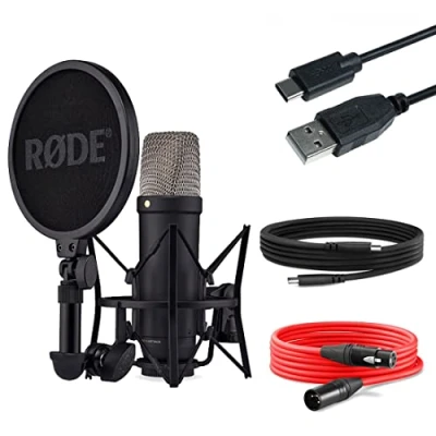 Immagine di Rode NT1 5th Generation XLR USB Studio Microfono Nero + cavo Keepdrum tipo a C 50 cm