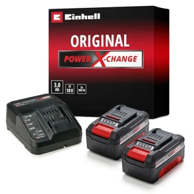 Immagine di Originale Einhell 2x 3,0Ah PXC Starter Kit due batterie 3,0 Ah e caricabatteria Power X Change (incl. caricabatterie singolo 200 250 V 2 18V da Ah)