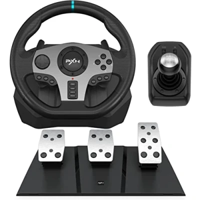 Immagine di PXN V9 Volante con Pedali e Leva di Cambio da Corsa 270/900, 3 Pedali, ad H, a Palette, Feedback Vibrazione, Tool App, per PC, PS3, PS4 Xbox