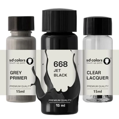 Immagine di SD COLORS jet BLACK 668 Vernice per ritocchi, 15 ML, riparazione graffi e scheggiature, codice colore nero (vernice+laccata+primer)