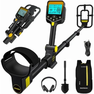 Immagine di LOLARAN Metal Detector Professionale Pieghevole e Portatile, Batteria Ricaricabile al Litio, Alta Precisione per Oro Metalli, Schermo LCD, Bobina Impermeabile, Ideale Principianti Esperti