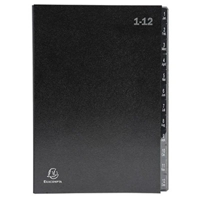 Immagine di Exacompta 57012E Cartella portadocumenti riciclata, in cartone extra resistente, 12 scomparti, 1 12, per DIN A4, fori di visualizzazione rinforzati plastica, motivo: angeli blu, nero