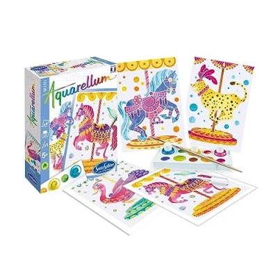 Immagine di Sentosphere Aquarellum Mini 06005 Set di giostre per Cavalli con 2 Immagini da colorare, 12 x 16 cm, 3 Calamari, tavolozza miscelazione, pipetta e Pennello