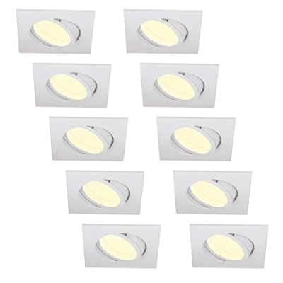Immagine di HCFEI Faretto da incasso a LED ultra piatto, 425 lumen, 230 V, 5 W, dimmerabile, alloggiamento angolare, orientabile, bianco opaco (10 pezzi, caldo)