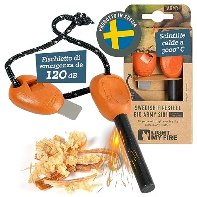 Immagine di Light My Fire Acciarino per Fuoco Pietra Focaia Kit Sopravvivenza Militare Professionale ARMY Bushcraft Accessori Campeggio Accendi Starter 2 in 1 12 000 Accensioni, RustyOrange