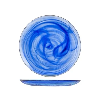 Immagine di H&amp;h set 6 piatti piani alabastro in vetro blu cm 27,5