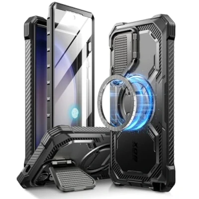 Immagine di i Blason Armorbox Custodia MagSafe per Samsung Galaxy S24 Ultra con supporto fotocamera [supporto caricabatterie wireless] a corpo intero 360 gradi pellicola protettiva e