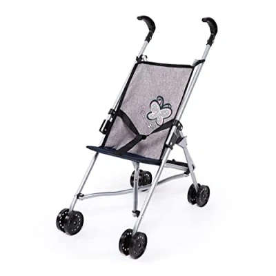 Immagine di Bayer Design 30527A passeggino per bambole ombrello, pieghevole, grigio, rosa, con farfalla