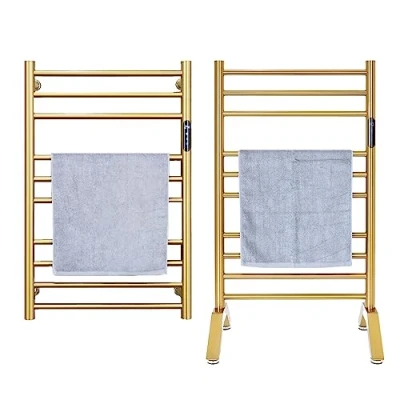 Immagine di Scaldasalviette Elettrico Bagno Oro,Termoarredo Termosifone Radiatore Autoportante E Montato A Parete Stendibiancheria In Acciaio Inossidabile 304 10 Barre Scaldasalviette,Plug